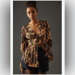 Anthropologie Silky Floral Women's Top - Size Large